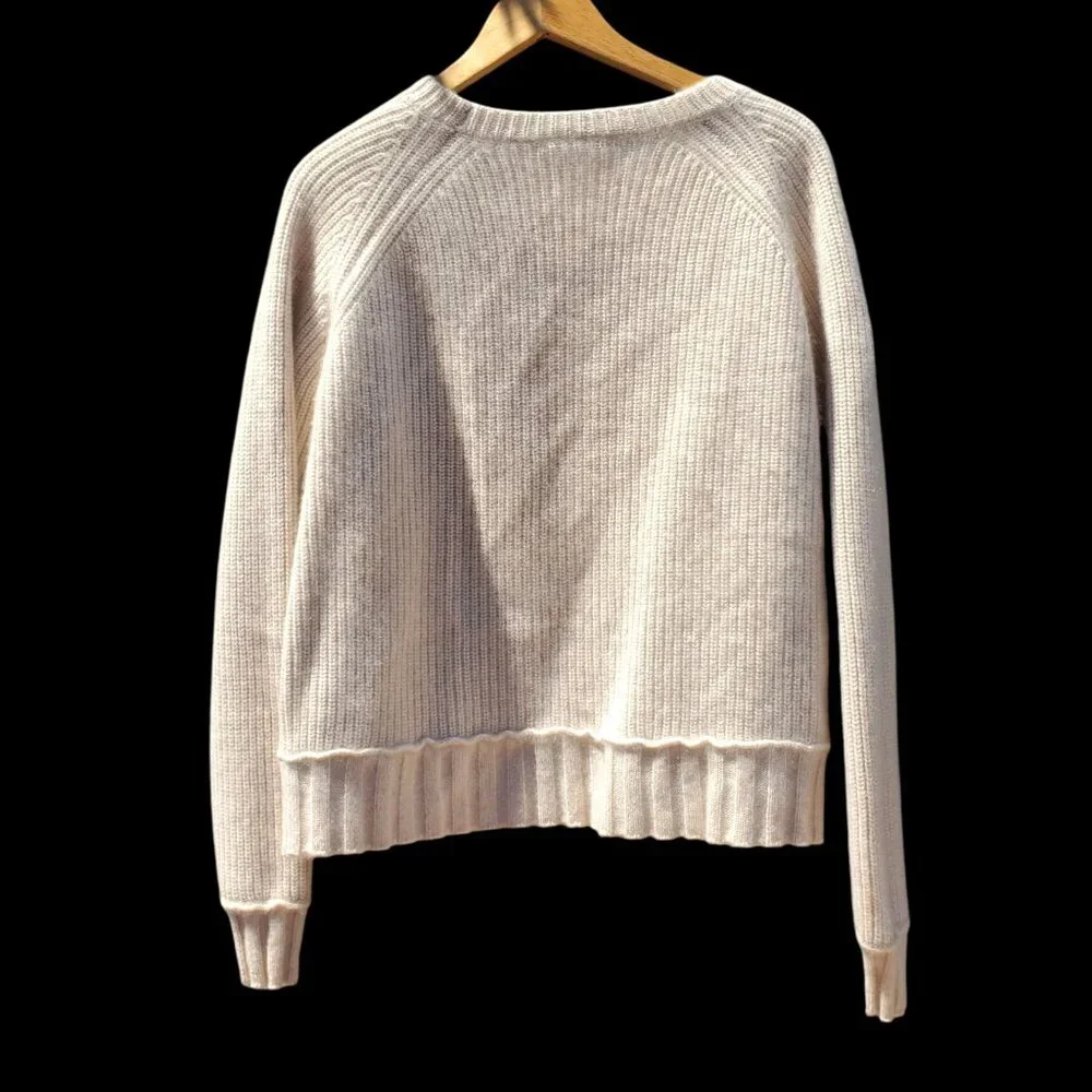 Brazeau Tricot 100% Cashmere Boxy Pullover Sweater Ivory Malibu L XL - Picture 4 of 12
